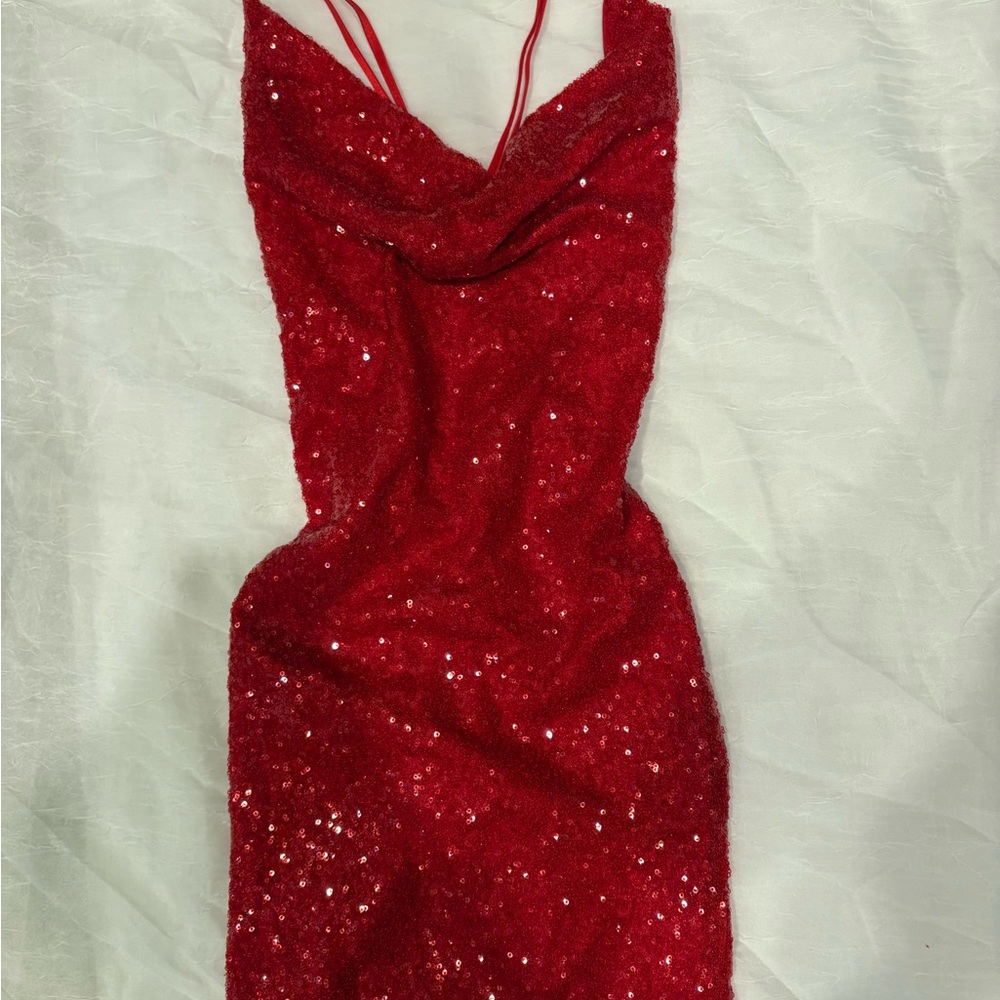 Red Sequin Mini Dress Open Back - Size Small - Party Vacation Dress